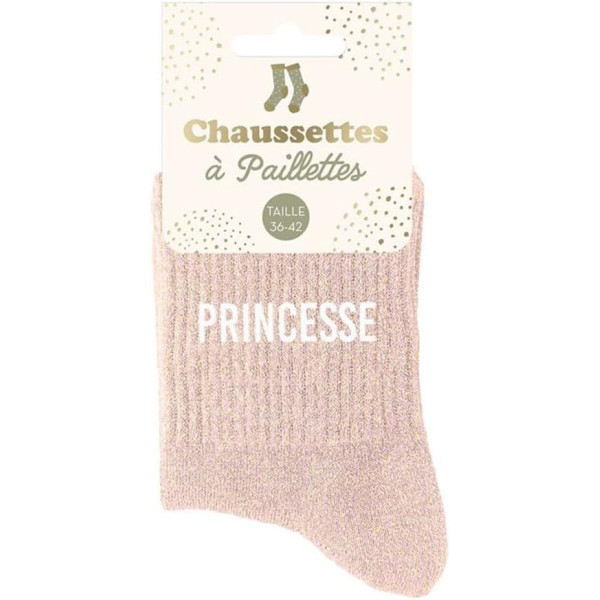 Chaussettes - Femme - Rose avec paillettes - Princesse - Taille 36/42 - Humour - Cadeau