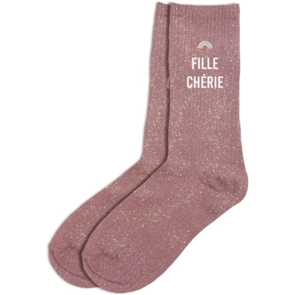 photo - Chaussettes - Femme - Rose avec paillettes - Fille chérie - Taille 36/42 - Humour - Cadeau