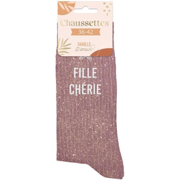 Chaussettes - Femme - Rose avec paillettes - Fille chérie - Taille 36/42 - Humour - Cadeau