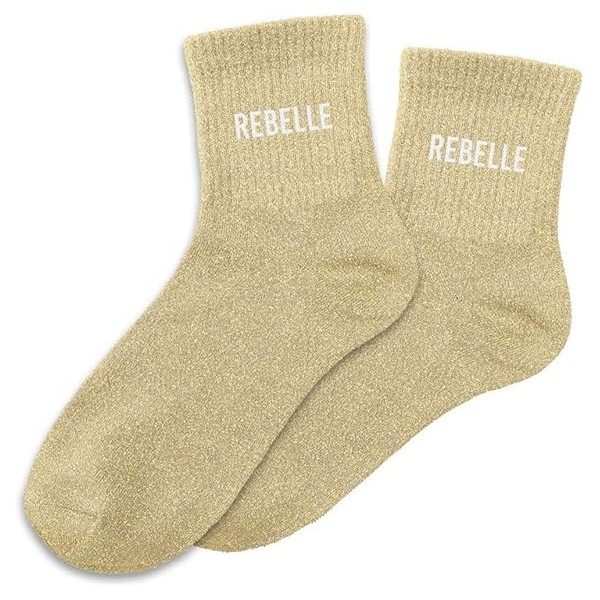photo - Chaussettes - Femme - Beige avec paillettes - Rebelle - Taille 36/42 - Humour - Cadeau