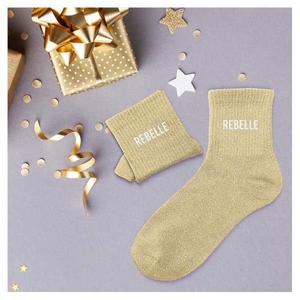 Chaussettes - Femme - Beige avec paillettes - Rebelle - Taille 36/42 - Humour - Cadeau