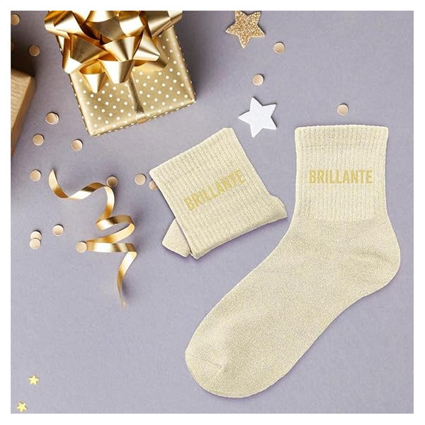 Chaussettes - Femme - Blanche avec paillettes - Brillante - Taille 36/42 - Humour - Cadeau