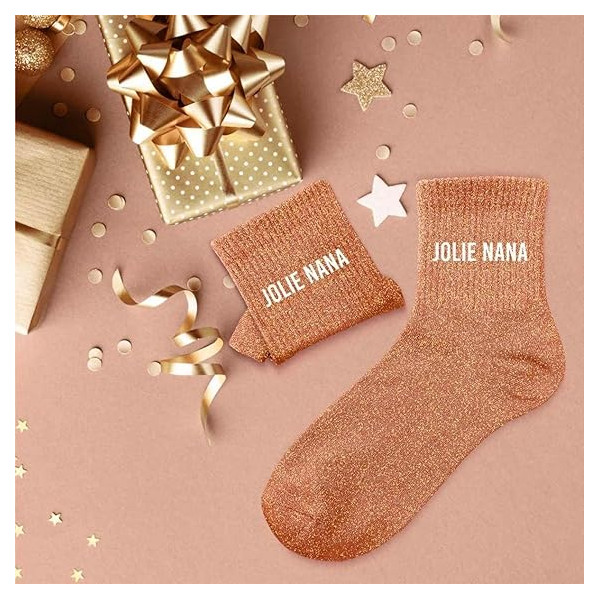 Chaussettes - Femme - Marron avec paillettes - Jolie nana - Taille 36/42 - Humour - Cadeau