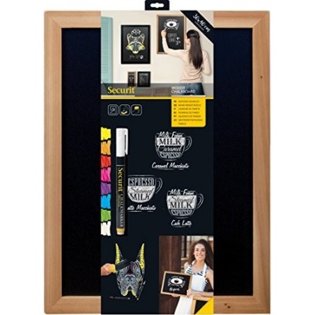 Tableau Ardoise Noire Woody 30X40 Cm + 1 Feutre-Craie Blanc Waterproof - Securit | Surdiscount