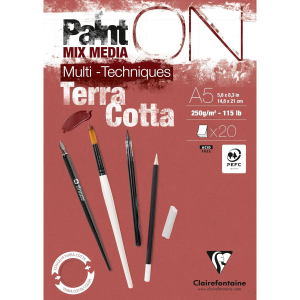 photo-Bloc - A5 - Multi techniques - Terracotta - 20 feuilles - 250g - Clairefontaine - Paint On