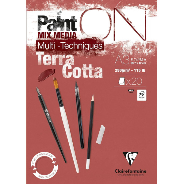 photo-Bloc - A3 - Multi techniques - Terracotta - 20 feuilles - 250g - Clairefontaine - Paint On