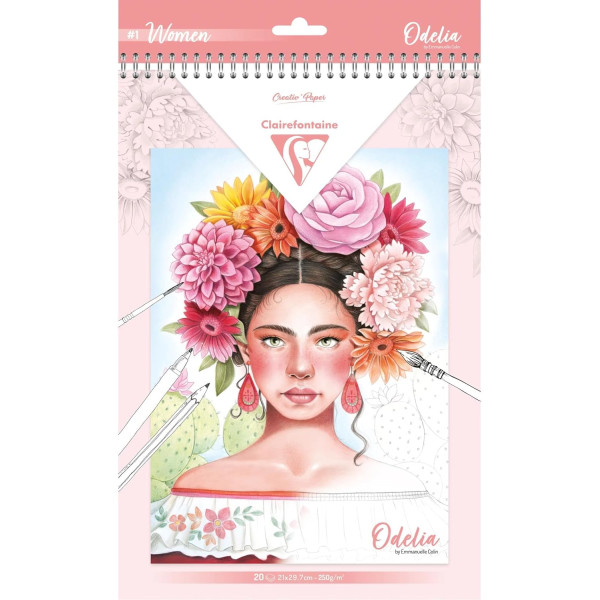 photo+Bloc - Coloriages - Adulte - Portraits de femmes - A4 - 20 feuilles - 6 illustrations - Clairefontaine