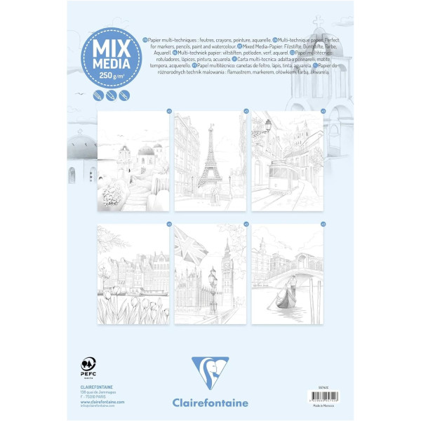 Bloc - Coloriages - Adulte - Décors de villes - A4 - 20 feuilles - 6 illustrations - Clairefontaine