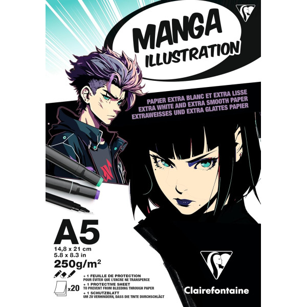 photo-Bloc - Manga - Illustration - A5 - 25 feuilles - 250g - Dessin, encre, feutres - Clairefontaine