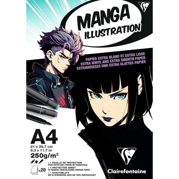 photo-Bloc - Manga - Illustration - A4 - 25 feuilles - 250g - Dessin, encre, feutres - Clairefontaine