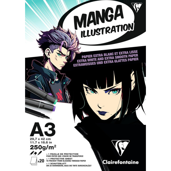 photo-Bloc - Manga - Illustration - A3 - 25 feuilles - 250g - Dessin, encre, feutres - Clairefontaine