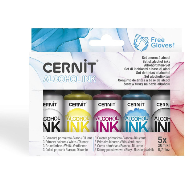 photo-Encres à alcool - Couleurs primaires - 5 flacons 20ml - Tous supports - Cernit