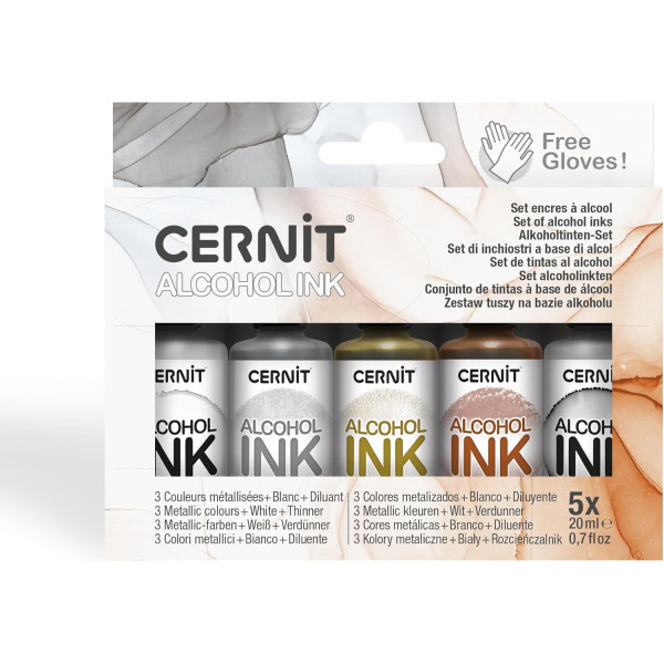 photo-Encres à alcool - Couleurs métalliques - 5 flacons 20ml - Tous supports - Cernit