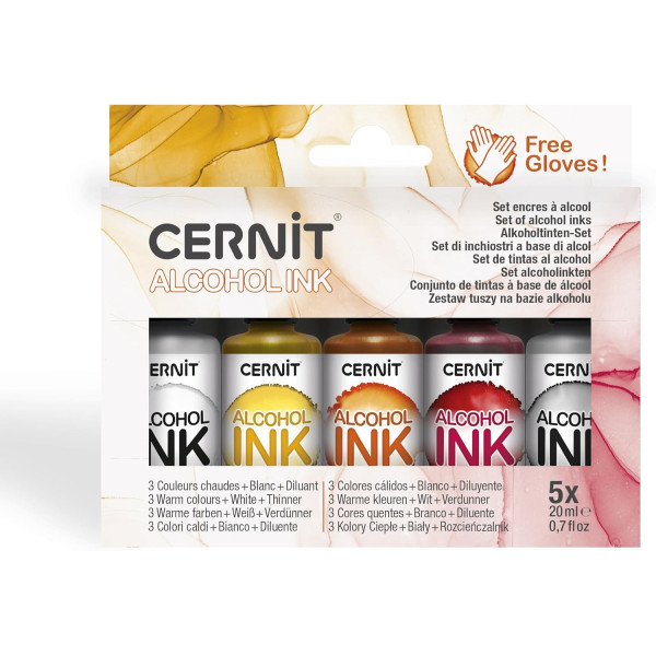 photo-Encres à alcool - Couleurs chaudes - 5 flacons 20ml - Tous supports - Cernit