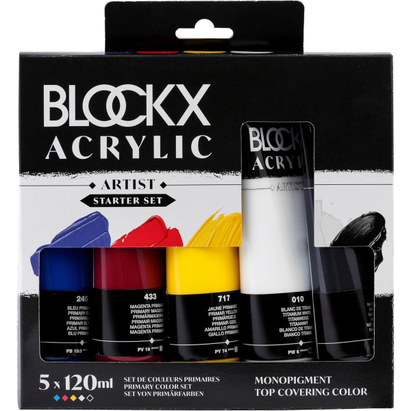 photo-Peinture acrylique - Coffret 5 tubes - Couleurs primaires - Blockx - 120ml