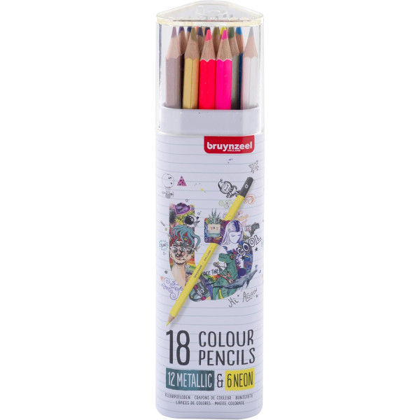 photo - Étui de18 crayons de couleur - Couleur métallique et néon - Bruynzeel