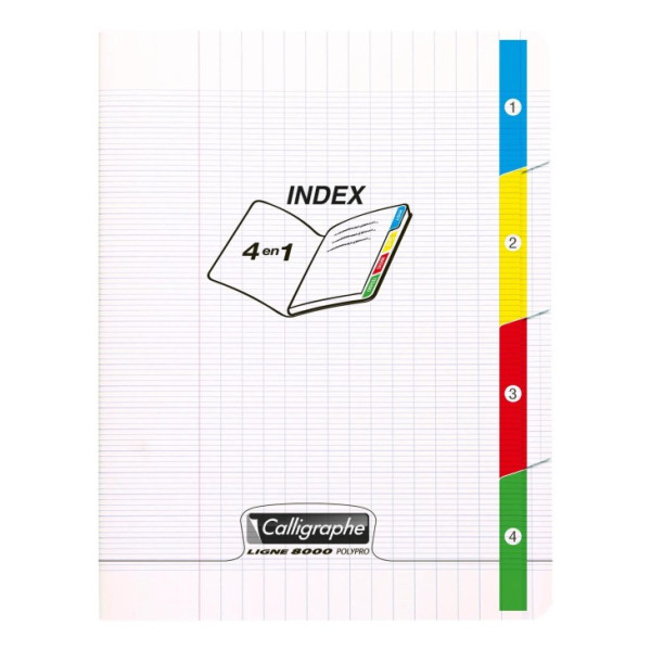 Cahier - Index - 4 en 1 - 17x22cm - Grands carreaux - 96 pages - Couverture polypro - Sans spirale - Clairefontaine
