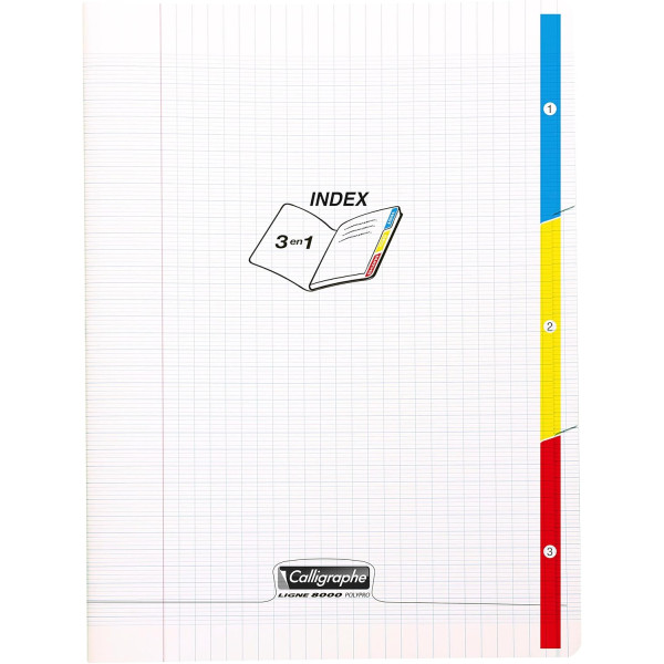 photo - Cahier - Index - 3 en 1 - 17x22cm - Grands carreaux - 96 pages - Couverture polypro - Sans spirale - Clairefontaine