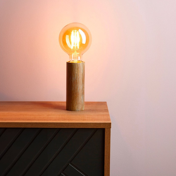 photo - Lampe à poser - Bois - Marron - Forme de tube - 14cm de hauteur - Déco