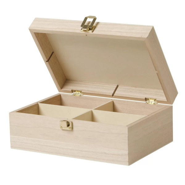 photo - Boîte pour sachets de thé - 4 compartiments - Bois - A décorer - 20x14cm