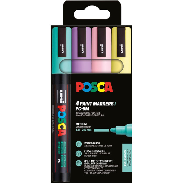photo-Pochette 4 marqueurs POSCA - PC5M - Couleurs douces - Pointe moyenne