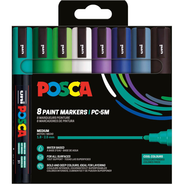 photo-Pochette 8 marqueurs POSCA - PC5M - Couleurs froides - Pointe moyenne