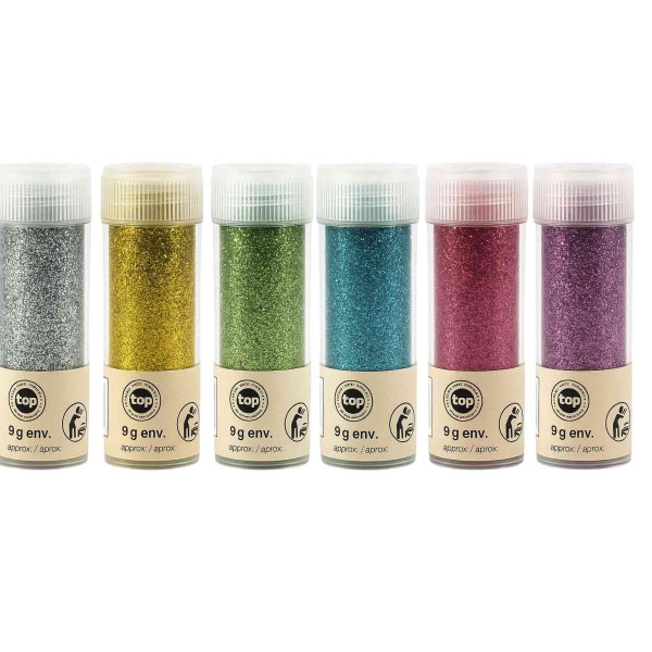 Paillettes - 6 couleurs - 48 tubes de 9g - Biodégradables - Loisirs créatifs - Carterie