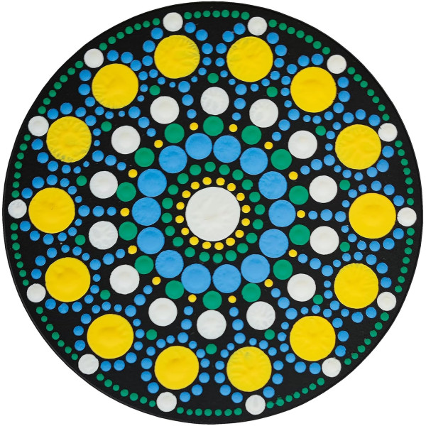 Pochoir - Pour dot painting - Mandala - 10cm - Forme en bois + support - Aladine