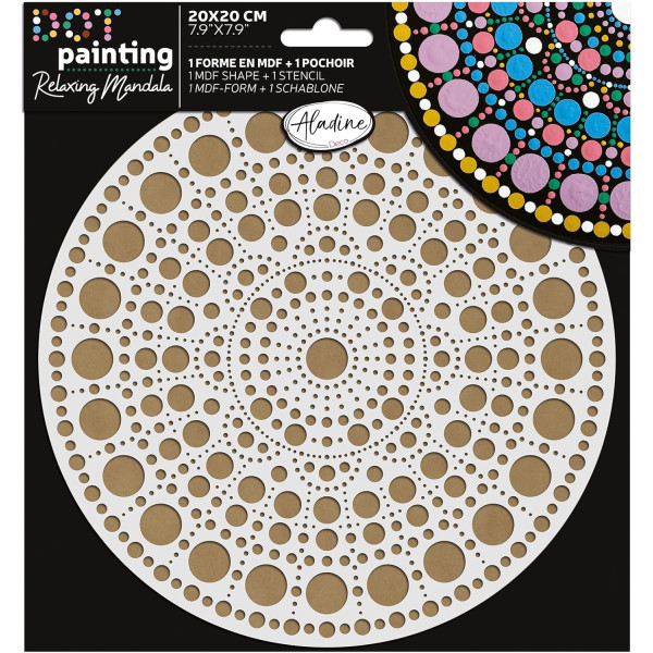 photo*Pochoir - Pour dot painting - Mandala - 20cm - Forme en bois + support - Aladine