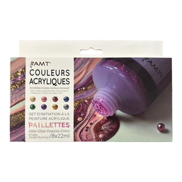 photo-Peinture acrylique - Couleurs pailletées - 8 tubes de 22ml - Set d'initiation - AMT
