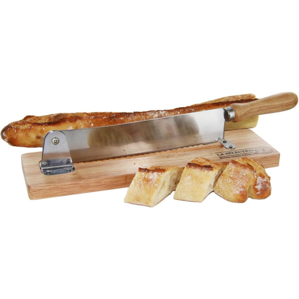 photo-Trancheuse à pain - Couteau + support - Bois et acier - 25x5cm - Cuisine
