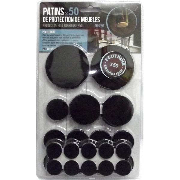 photo-Patins de protection - Pour meubles et chaises - Feutrine - Noir - Assortiment tailles