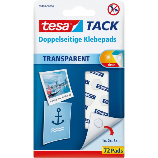 photo-Pastilles adhésives - Transparent - Repositionnable - Pour petits objets - 72 pièces - TESA