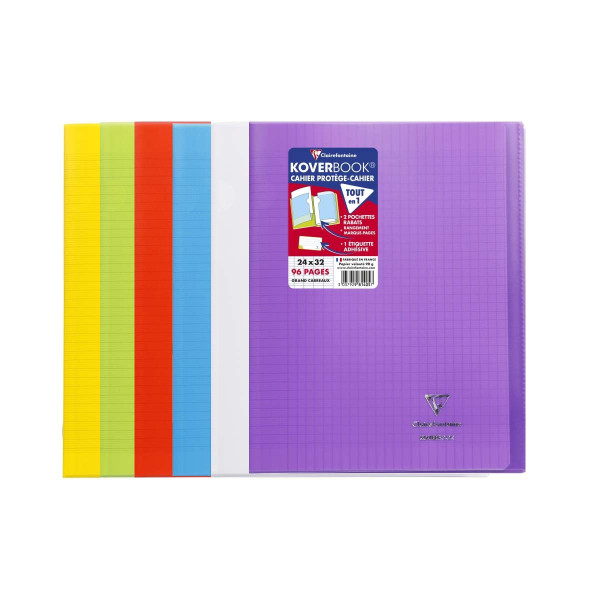 photo-6 cahiers - 24x32(cm) - Grands carreaux - 96 pages - couverture en polypro - sans spirale - Clairefontaine - Koverbook