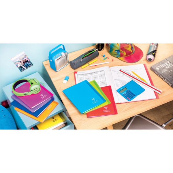 6 cahiers - 24x32(cm) - Grands carreaux - 96 pages - couverture en polypro - sans spirale - Clairefontaine - Koverbook