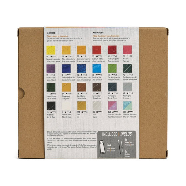 Peinture acrylique - Coffret 24 tubes de 20ml + pinceau + couteau - Pébéo