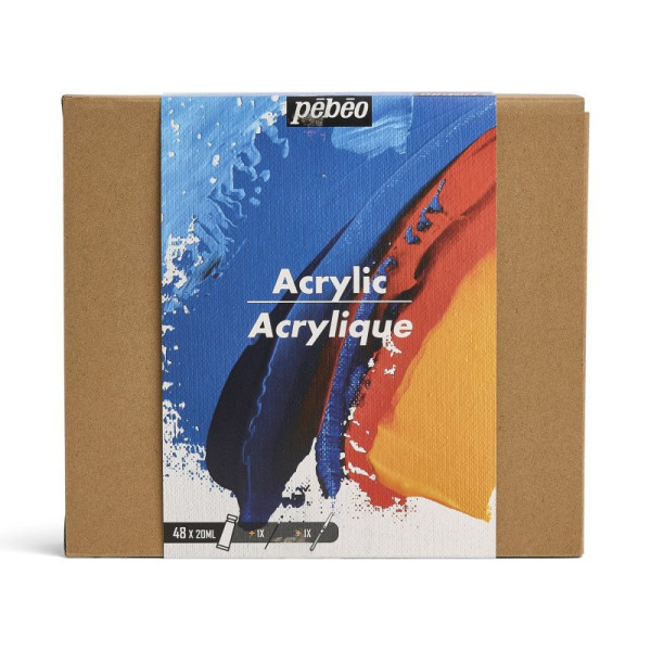 photo-Peinture acrylique - Coffret 48 tubes de 20ml + 1 pinceau + couteau - Pébéo