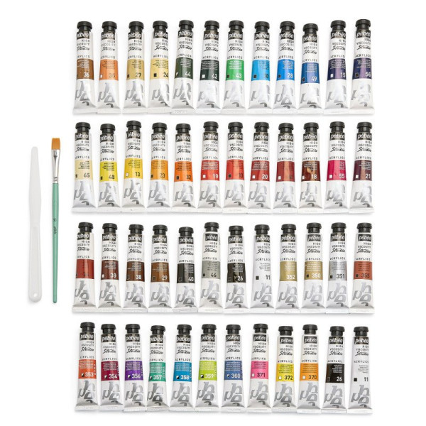 Peinture acrylique - Coffret 48 tubes de 20ml + 1 pinceau + couteau - Pébéo