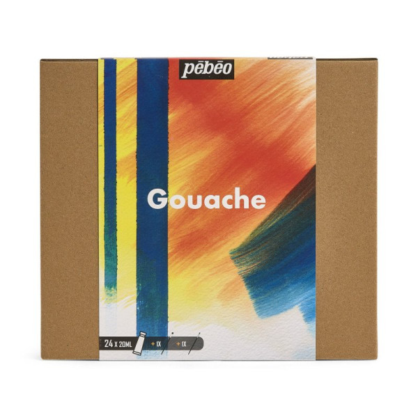 photo-Peinture gouache - Beaux-arts - Coffret 24 tubes de 20ml + 2 pinceaux - Pébéo