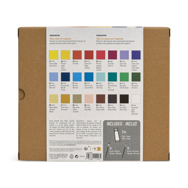 Peinture gouache - Beaux-arts - Coffret 24 tubes de 20ml + 2 pinceaux - Pébéo