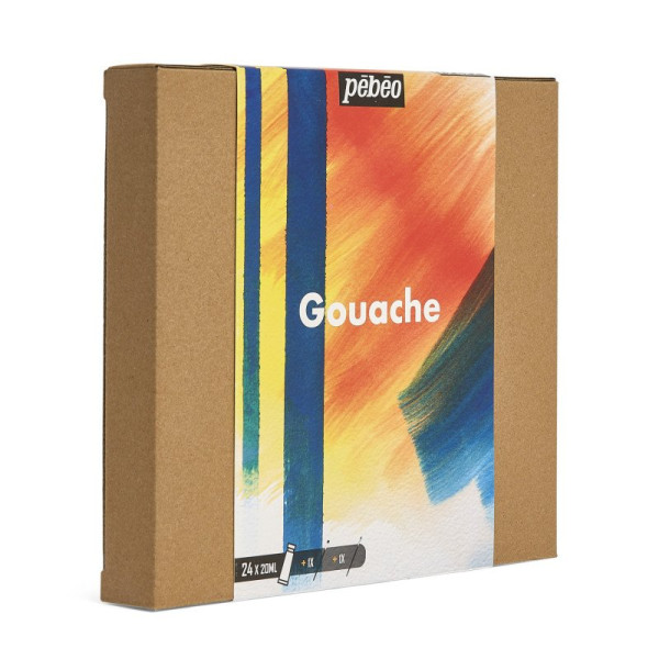 Peinture gouache - Beaux-arts - Coffret 24 tubes de 20ml + 2 pinceaux - Pébéo
