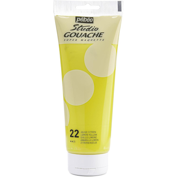 photo-Peinture gouache - Jaune citron - 22 - Fine - Pébéo - Studio Gouache - 220ml