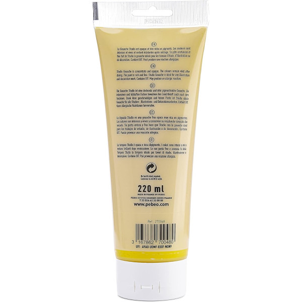 Peinture gouache - Jaune primaire - 48 - Fine - Pébéo - Studio Gouache - 220ml