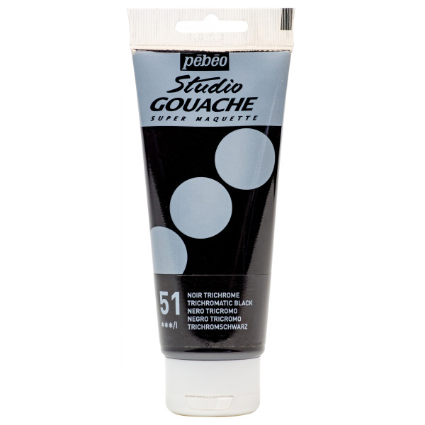 photo-Peinture gouache - Noir trichrome - 51 - Fine - Pébéo - Studio Gouache - 100ml