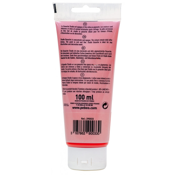 Peinture gouache - Rouge cadmium - 33 - Fine - Pébéo - Studio Gouache - 100ml
