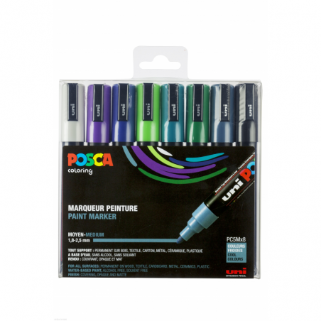 SET 8 MARQUEURS D'ÉCRITURE POINTE CONIQUE MOYENNE POSCA ASSORTIS