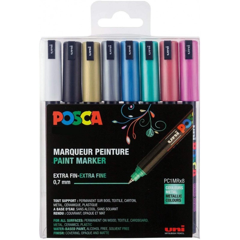 SET DE 8 MARQUEURS POINTE EXTRA FINE ASSORTIS PC1MR - POSCA pas cher