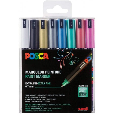 SET DE 8 MARQUEURS POINTE EXTRA FINE ASSORTIS PC1MR - POSCA pas cher