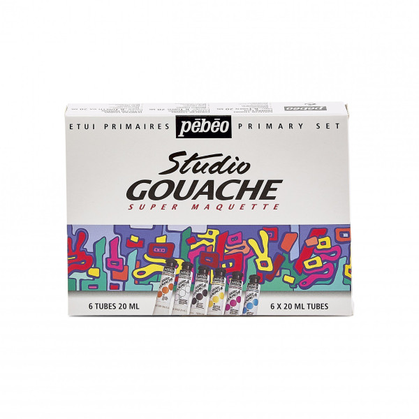 photo - 6 tubes de peinture - Gouache - Couleurs primaires - Beaux-arts - Pébéo studio - 20ml