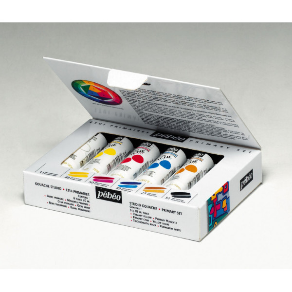 6 tubes de peinture - Gouache - Couleurs primaires - Beaux-arts - Pébéo studio - 20ml